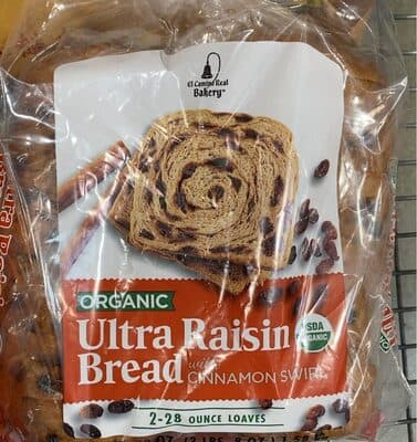 ORGANIC ULTRA RAISIN BREAD WITH CINNAMON SWIRL, CINNAMON