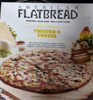TWISTED 6 CHEESE FRESH MOZZARELLA, ASIAGO, SMOKED CHEDDAR, SAGE CHEESE, TILSIT CHEESE & VT MOZZARELLA TOPPED WITH RED ONION HANDMADE THIN & CRISPY PIZZA, TWISTED 6 CHEESE