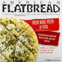 HANDMADE THIN & CRISPY PIZZA BAKED IN A WOOD-FIRED OVEN, FRESH BASIL PESTO & FETA