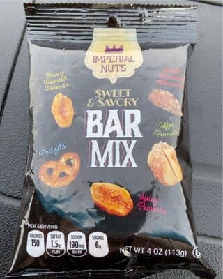 SWEET & SAVORY BAR MIX, HONEY ROASTED, SPICY, TOFFEE PEANUTS, SMOKED ALMONDS, PRETZELS