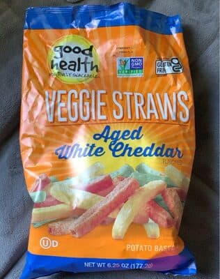 AGED WHITE CHEDDAR FLAVORED VEGGIE STRAWS POTATO AND VEGETABLE SNACK, AGED WHITE CHEDDAR
