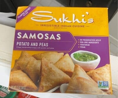 POTATO AND PEAS SAMOSAS, CILANTRO CHUTNEY, POTATO AND PEAS
