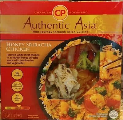 HONEY SRIRACHA CHICKEN ROASTED WHITE MEAT CHICKEN IN A SMOOTH HONEY SRIRACHA SAUCE WITH JASMINE RICE AND VEGETABLES, HONEY SRIRACHA CHICKEN