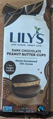 DARK CHOCOLATE 70% COCOA PEANUT BUTTER CUPS, DARK CHOCOLATE