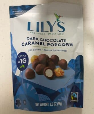 DARK CHOCOLATE CARAMEL POPCORN, DARK CHOCOLATE