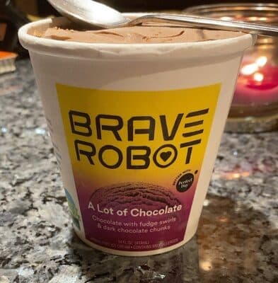 A LOT OF CHOCOLATE CHOCOLATE WITH FUDGE SWIRLS & DARK CHOCOLATE CHUNKS ANIMAL-FREE ICE CREAM, A LOT OF CHOCOLATE