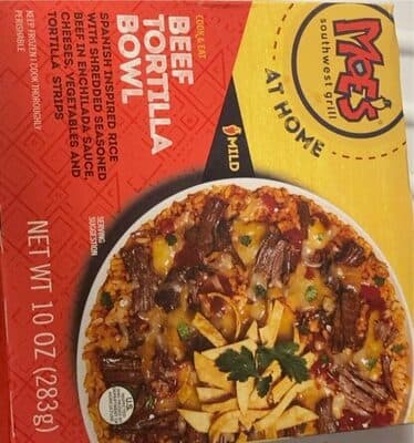 MILD BEEF TORTILLA SPANISH INSPIRED RICE WITH SHREDDED SEASONED BEEF IN ENCHILADA SAUCE. CHEESES, VEGETABLES AND TORTILLA STRIPS BOWL, MILD BEEF TORTILLA