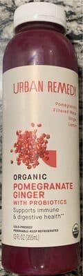 POMEGRANATE GINGER WITH PROBIOTICS POMEGRANATE, FILTERED WATER, GINGER, LEMON ORGANIC COLD-PRESSED JUICE, POMEGRANATE GINGER