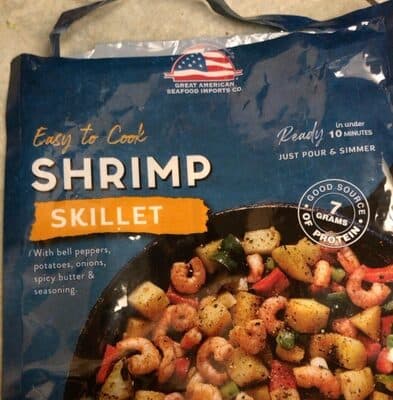 SHRIMP SKILLET WITH BELL PEPPERS, POTATOES, ONIONS, SPICY BUTTER & SEASONING, BELL PEPPERS, POTATOES, ONIONS, SPICY BUTTER