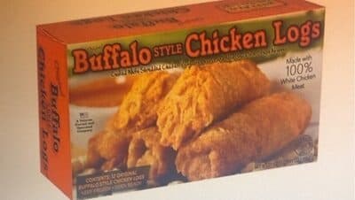 ORIGINAL BUFFALO STYLE CHICKEN LOGOS COOKED WHITE SHREDDED CHICKEN MEAT WITH CHEESE AND WING SAUCE IN A CRISPY WRAPPER, ORIGINAL BUFFALO STYLE