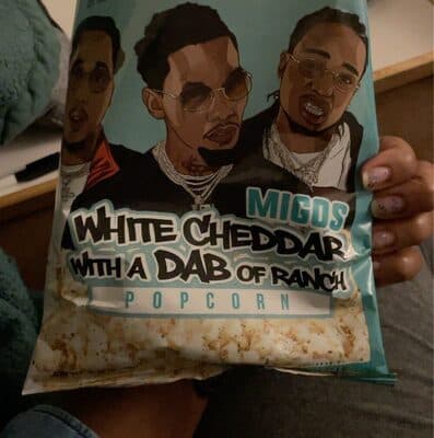MIGOS WHITE CHEDDAR WITH A DAB OF RANCH POPCORN, MIGOS WHITE CHEDDAR