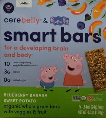 BLUEBERRY BANANA SWEET POTATO ORGANIC WHOLE GRAIN SMART BARS WITH VEGGIES & FRUIT, BLUEBERRY BANANA SWEET POTATO