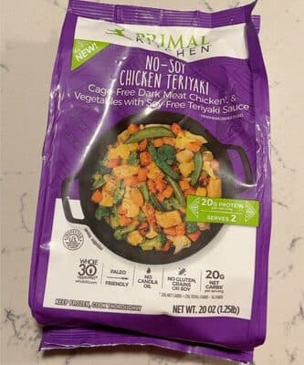 NO-SOY CHICKEN TERIYAKI CAGE-FREE DARK MEAT CHICKEN, & VEGETABLES WITH SOY-FREE TERIYAKI SAUCE, NO-SOY CHICKEN TERIYAKI