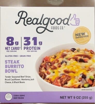 STEAK BURRITO BOWL TENDER SEASONED BEEF STRIPS, RICED CAULIFLOWER, BLACK BEANS & ZESTY PICO DE GALLO ENTREE BOWLS, STEAK BURRITO BOWL