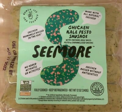 CHICKEN KALE PESTO SAUSAGE WITH CHICKEN, KALE BASIL PESTO & CARAMELIZED ONIONS, CHICKEN KALE PESTO SAUSAGE
