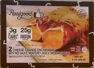 REALGOOD FOODS CO. CHEESE ENCHILADAS, 2 COUNT, 9 OZ