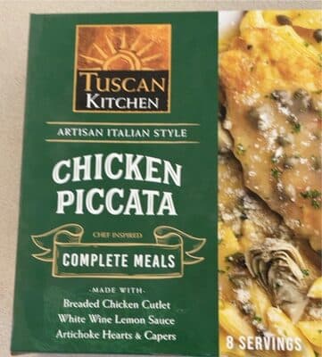 CHICKEN PICCATA COMPLETE MEALS MADE WITH BREADED CHICKEN CUTLET WHITE WINE LEMON SAUCE ARTICHOKE HEARTS & CAPERS, CHICKEN PICCATA