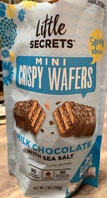 MILK CHOCOLATE WITH SEA SALT CREME FILLED MINI CRISPY WAFERS, MILK CHOCOLATE WITH SEA SALT