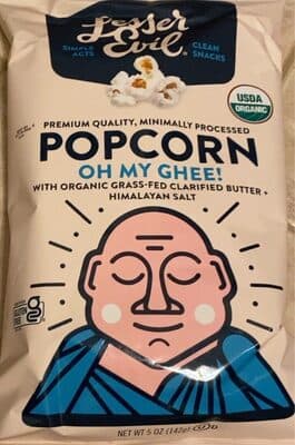 OH MY GHEE! ORGANIC POPCORN WITH ORGANIC GRASS-FED CLARIFIED BUTTER + HIMALAYAN SALT, OH MY GHEE!