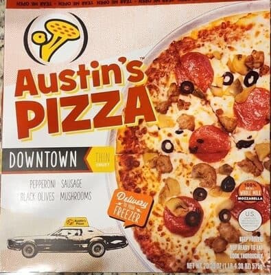 DOWNTOWN PEPPERONI, SAUSAGE, BLACK OLIVES, MUSHROOMS THIN CRUST PIZZA, DOWNTOWN