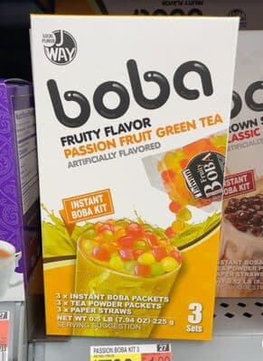 FRUITY PASSION FRUIT GREEN TEA INSTANT BOBA KIT - INSTANT BOBA PACKETS, TEA POWDER PACKETS, PAPER STRAWS, FRUITY PASSION FRUIT GREEN TEA