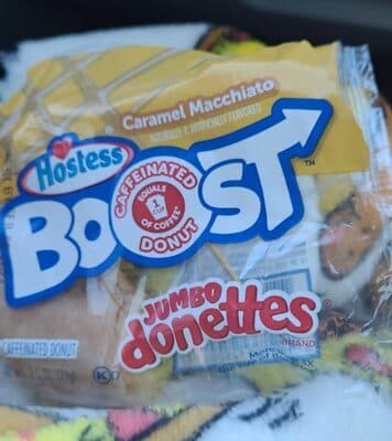 JUMBO DONETTES, CARAMEL MACCHIATO FLAVORED CAFFEINATED DONUT, CARAMEL MACCHIATO