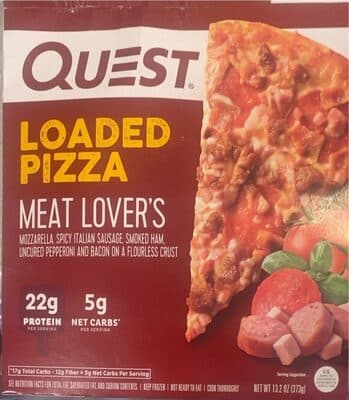 MEAT LOVER'S MOZZARELLA, SPICY ITALIAN SAUSAGE, CANADIAN STYLE BACON, UNCURED PEPPERONI AND SMOKED BACON ON A FLOURLESS CRUST LOADED PIZZA, MEAT LOVER'S
