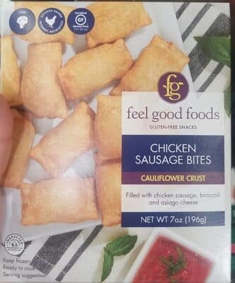 CHICKEN SAUSAGE CAULIFLOWER CRUST BITES GLUTEN-FREE SNACKS, CHICKEN SAUSAGE