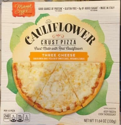 THREE CHEESE CAULIFLOWER CRUST PIZZA WITH TOMATO SAUCE, OREGANO & GARLIC, THREE CHEESE