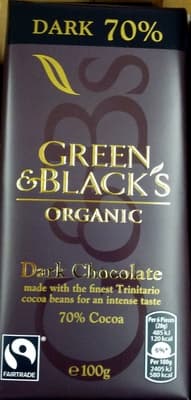 GREEN & BLACK'S ORGANIC CHOCOLATE BAR 70% DARK 100 GR