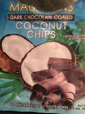 MAUI & SONS, COCONUT CHIPS, DARK CHOCOLATE, DARK CHOCOLATE