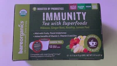 IMMUNITY TEA WITH SUPERFOODS HIBISCUS, GINGER ROOT, ROSEHIP, LEMON PEEL GREEN TEA SINGLE SERVE CUPS, MILD WITH FRUITY, FLORAL UNDERTONES, MILD WITH FRUITY, FLORAL UNDERTONES
